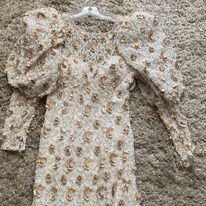 Oleg Cassini Cream and Gold Embellished Wedding Dress